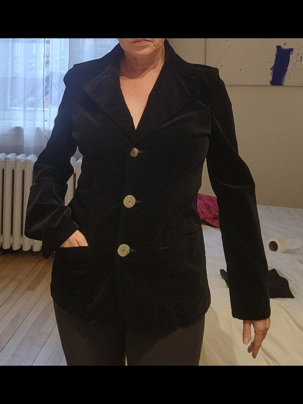 Parasuco Black Velvet Blazer Jacket, Mother-of-pearl buttons